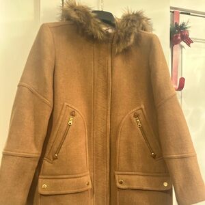 J Crew Chateau Parka in Stadium Cloth Wool with Faux Fur Collar - Nello Gori